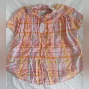 SOLD American Eagle Women's XS Plaid Shirt in Pink and Orange